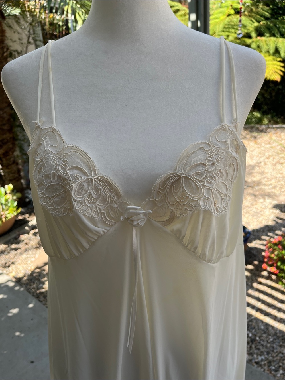 Miss Elaine Ivory Lace-Trim Sheer Full Length Vintage Gown
